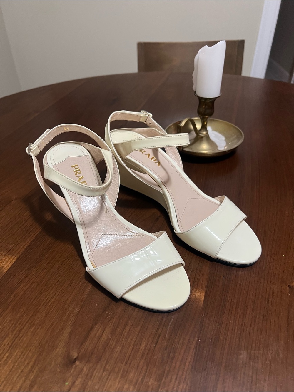 Ivory Prada Strap Pumps - Excellent Condition